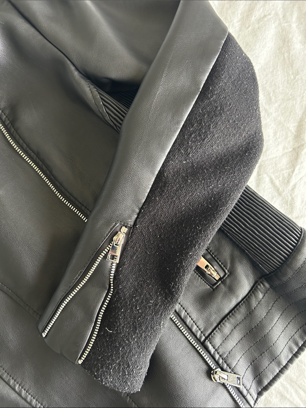 Ever New Black Faux Leather Moto Jacket with Ribbed Side Panels - Picture 4 of 5